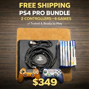 Sony PS4 Pro 1TB TESTED + 2 Controllers + 6 Games Watch Dogs Uncharted Bundle